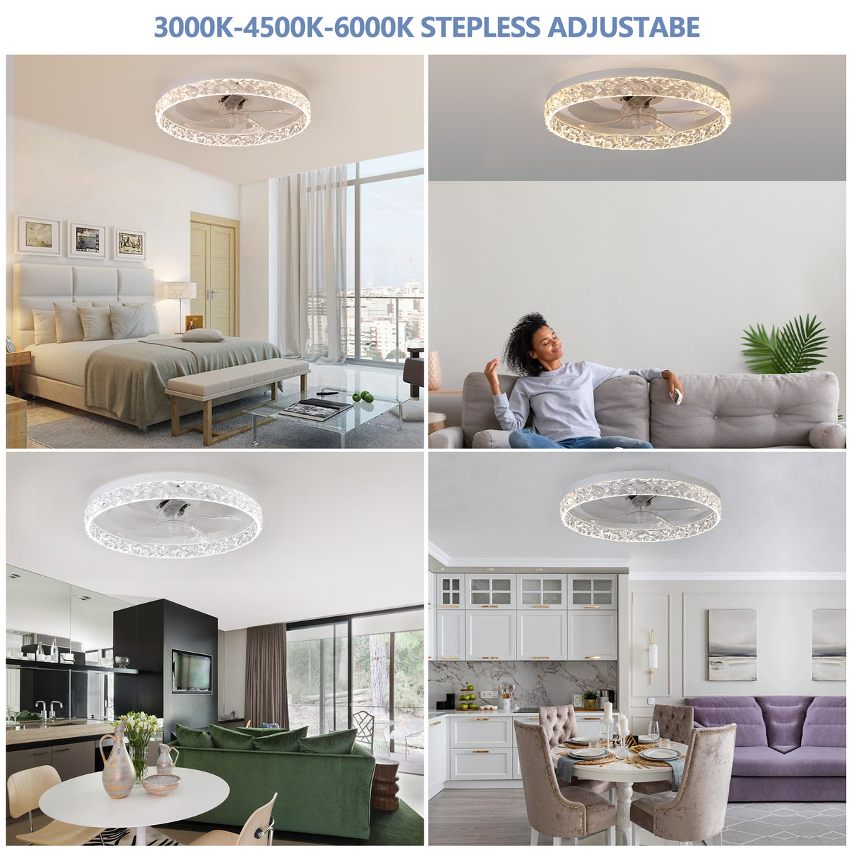 Modern acrylic ceiling fan light with remote control, dimmable LED pendant light, 6-speed adjustable, silent motor - V.I.P Digital Presence
