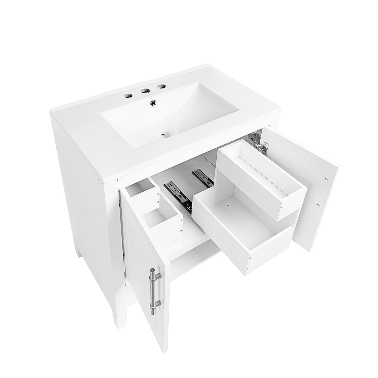 30" Bathroom Vanity with Sink  Multi-functional Bathroom Cabinet with Doors and Drawers Solid Frame and MDF Board, White - V.I.P Digital Presence