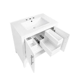 30" Bathroom Vanity with Sink  Multi-functional Bathroom Cabinet with Doors and Drawers Solid Frame and MDF Board, White - V.I.P Digital Presence