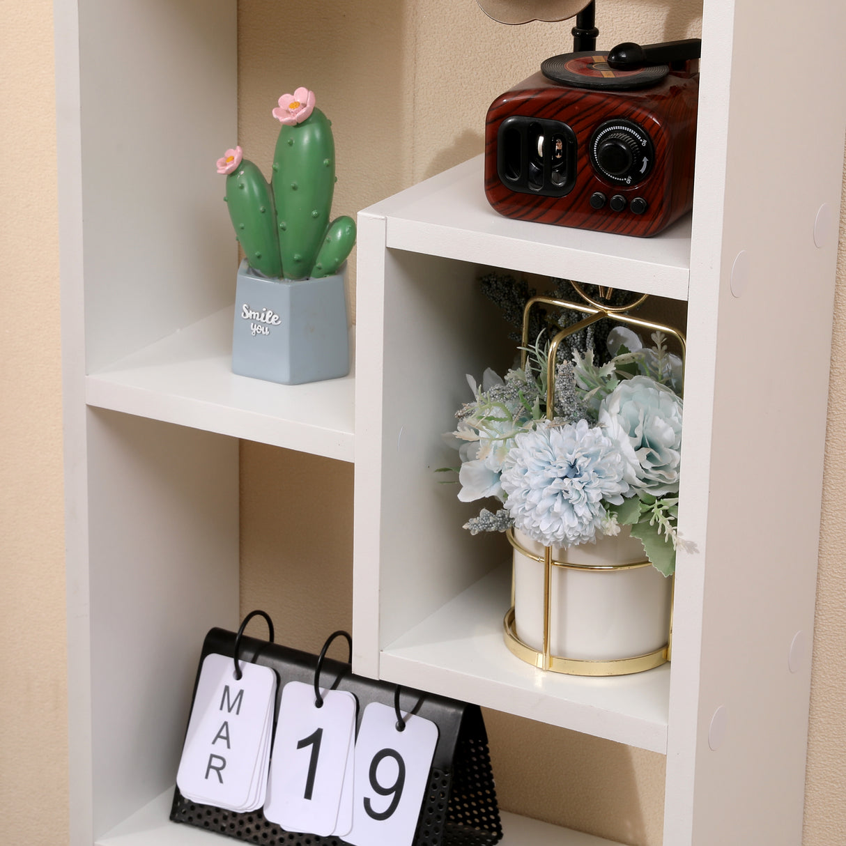 Bookshelf, Freestanding Wood Open Bookcase with 5 Cubes, with 2 keyhole hangers, Home Office Décor Rectangular Storage - V.I.P Digital Presence