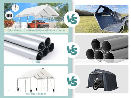 Sannwsg 10 * 20 ultra large portable carport garage, adjustable from 9.5 feet to 11 feet, with detachable roof and side walls - V.I.P Digital Presence