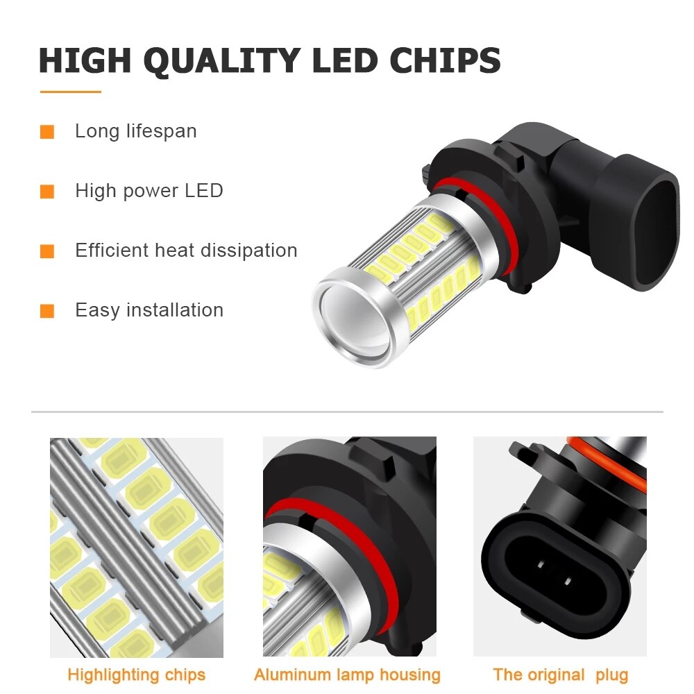 2pcs H8 H11 LED Bulbs HB4 9006 HB3 9005 H16 JP H9 Fog Lights Driving 5730 33SMD Tail Lamp Car Light parking 12V Auto 6000K White - V.I.P Digital Presence