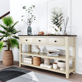 Retro Design Console Table with Two Open Shelves, Pine Solid Wood Frame and Legs for Living Room (Espresso+Beige) - V.I.P Digital Presence