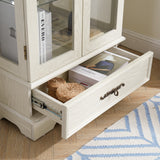 Light colored glass cabinet Curio display cabinet with adjustable glass frame, 2 doors and 1 drawer, including white light bulbs - V.I.P Digital Presence