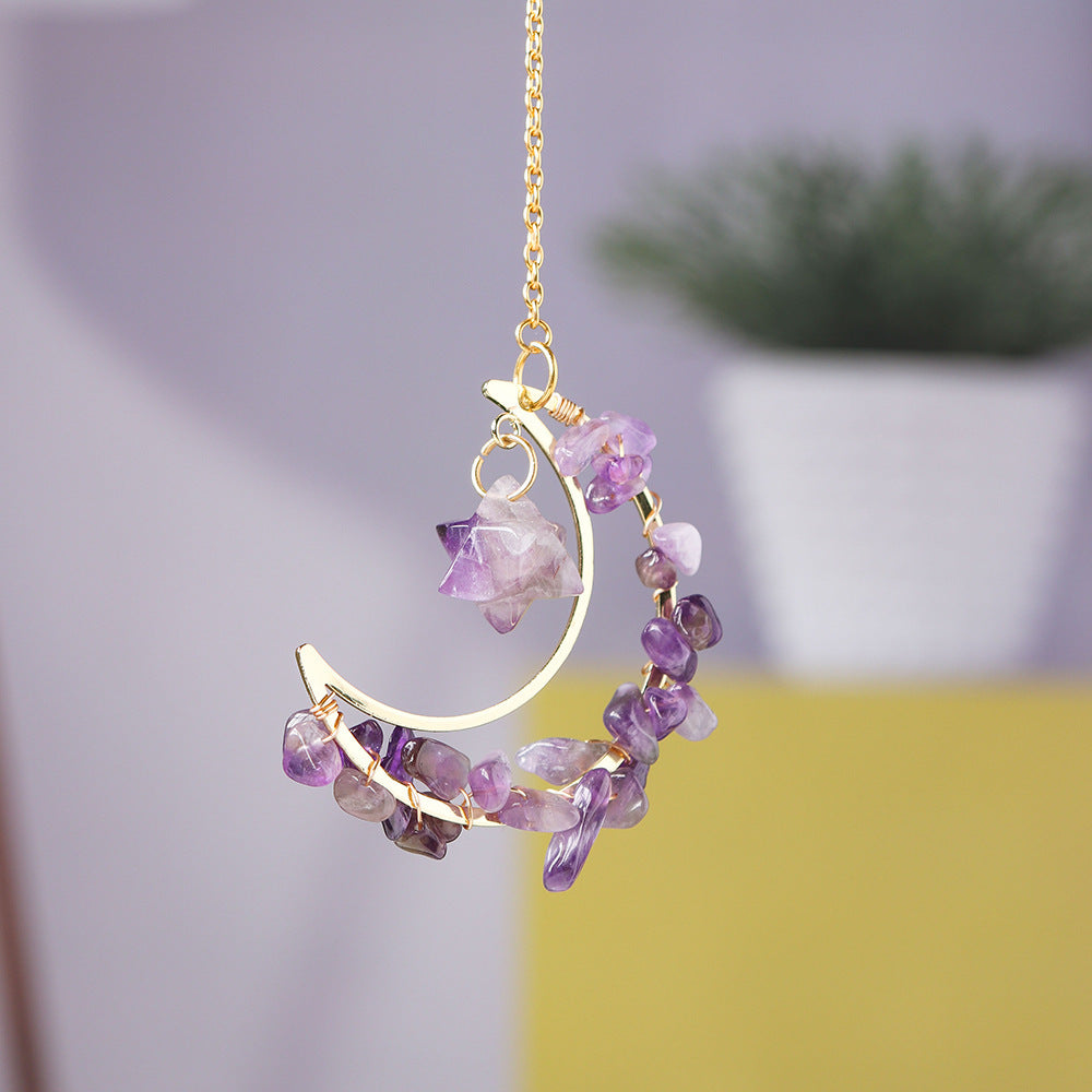 Natural crystal broken stone moon pendant Melkaba DIY woven wind chime pendant decoration crystal ornament gift - V.I.P Digital Presence