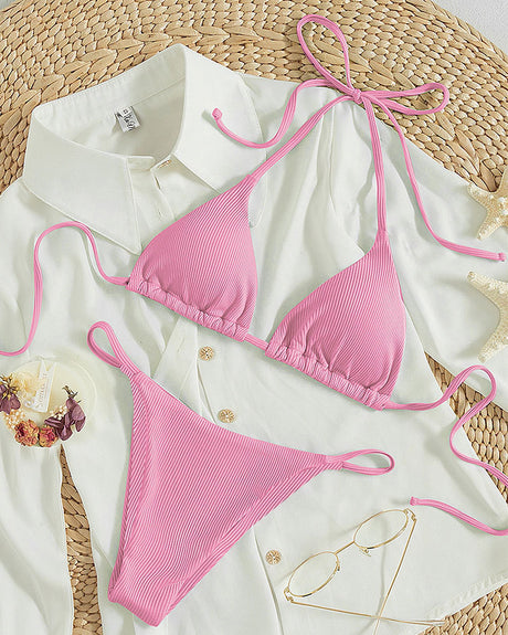 Hanging neck tie bikini multi-color three-point swimsuit hot spring swimsuit - V.I.P Digital Presence