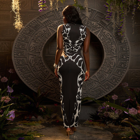 Summer Printed Leopard Pattern Hollow-out Sleeveless Waist-cinched Sexy Dress - V.I.P Digital Presence