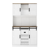 Farmhouse Bar Cabinet with Sliding Barn Door, Large Kitchen BuffetRustic Coffee Bar Sideboard Table,White - V.I.P Digital Presence
