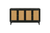 Handcrafted Premium Grain Panels Rattan Sideboard Buffer Cabinet Accent Storage Cabinet With 4 Rattan Doors BLACK - V.I.P Digital Presence
