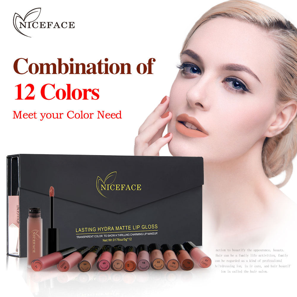Gift Box Niceface 12 Color Lip Gloss Combination Set Non-Stick Cup Does Not Fade Matte Matte Lipstick - V.I.P Digital Presence