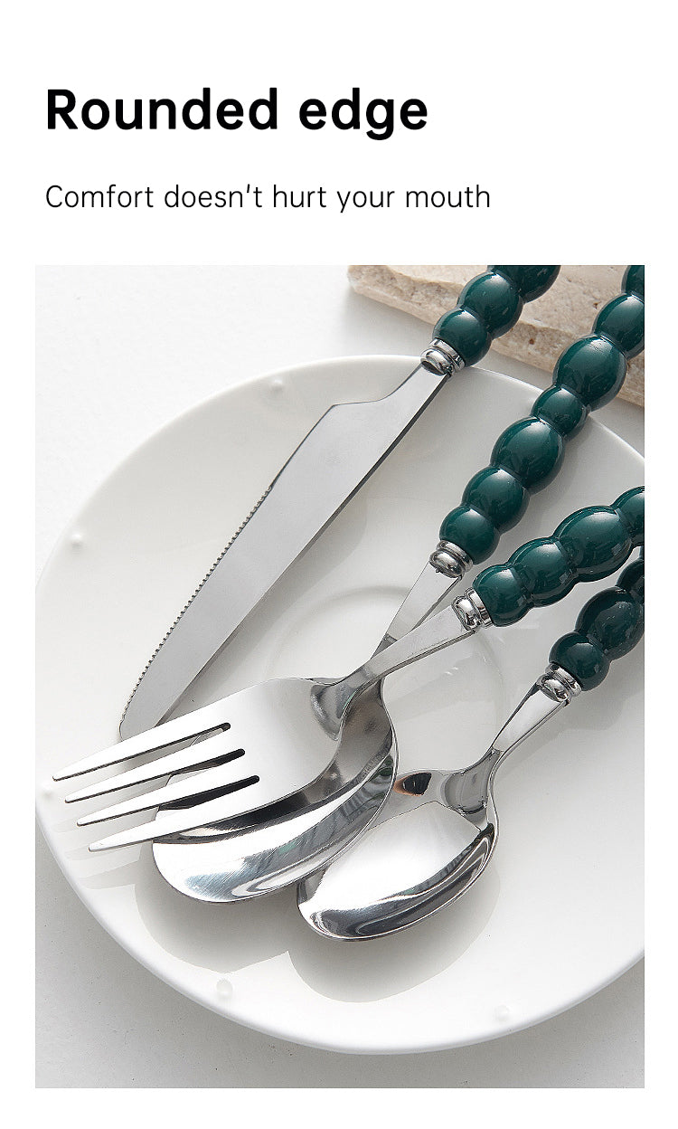 Set of 4 Stainless Steel price Creative Stainless Steel Colorful Pearl Handle Spoon Fork Knife High End Cutlery Set - V.I.P Digital Presence