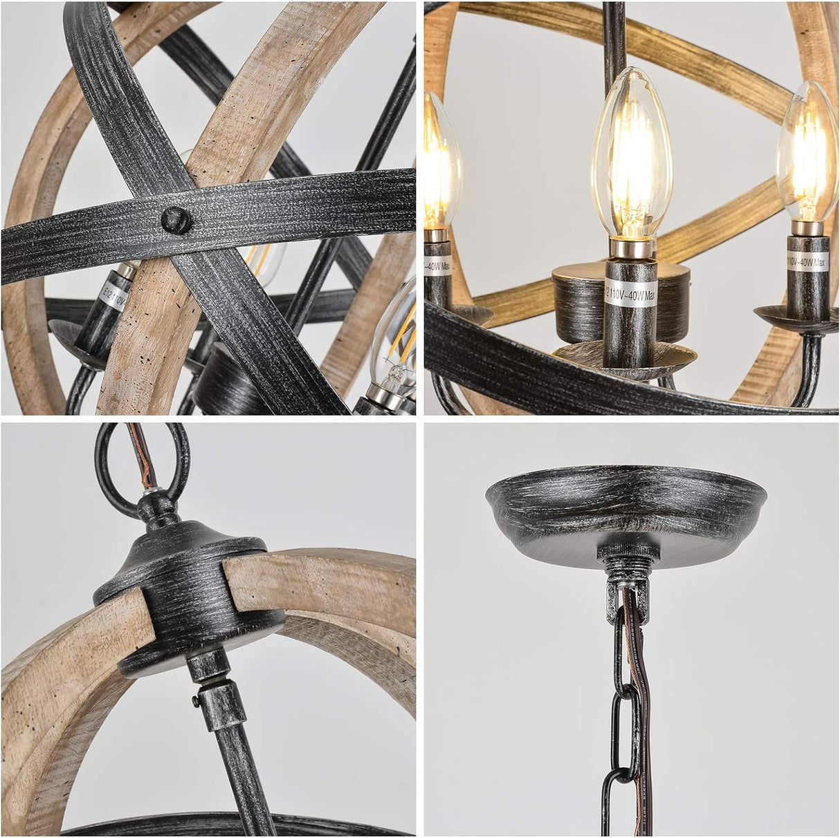 Farmhouse Chandelier Light Fixtures 4-Light Dining Room Light Fixtures Height Adjustable Rustic Wood Light - V.I.P Digital Presence