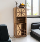 76-Inch Tall Rustic Oak Color Farmhouse Kitchen Faux Rattan Wine Cabinet, Kitchen Bar Cabinet with Square Compartments - V.I.P Digital Presence
