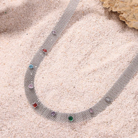 Geometric Colorful Zircon Necklace Titanium Steel PVD Plated Non Fading Jewelry - V.I.P Digital Presence