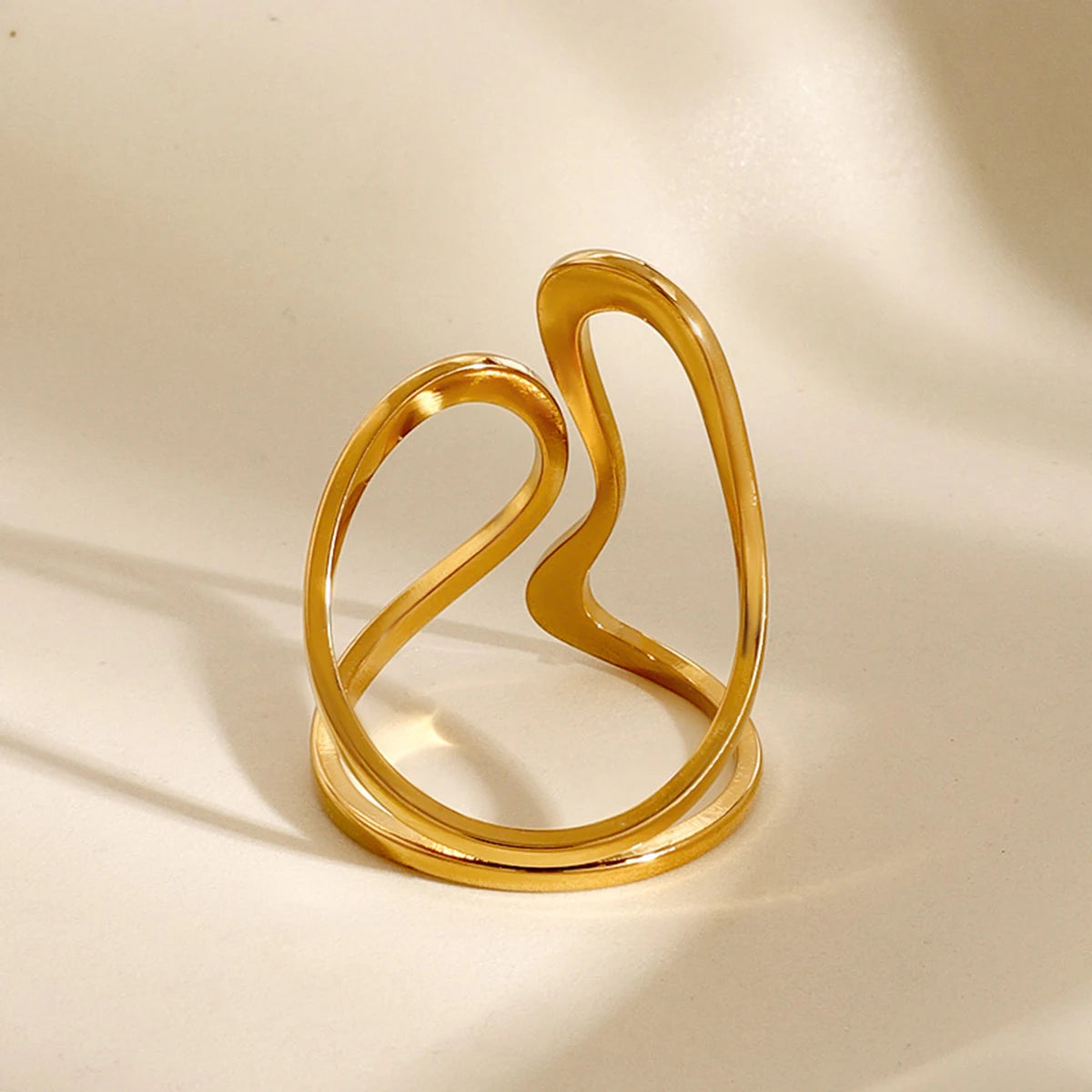 18k gold stainless steel smooth line irregular opening ring design sense titanium steel ring - V.I.P Digital Presence