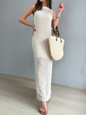 Openwork Slit Round Neck Cover-Up - V.I.P Digital Presence