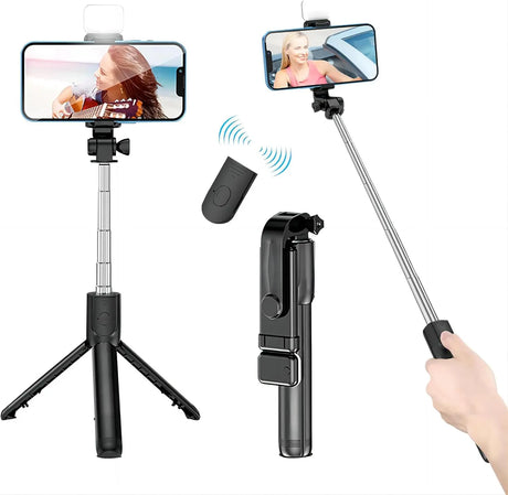 Selfie Stick with Fill Light Extendable Selfie Stick Tripod with Wireless Remote and Phone Holder Group Selfies For All  phones - V.I.P Digital Presence