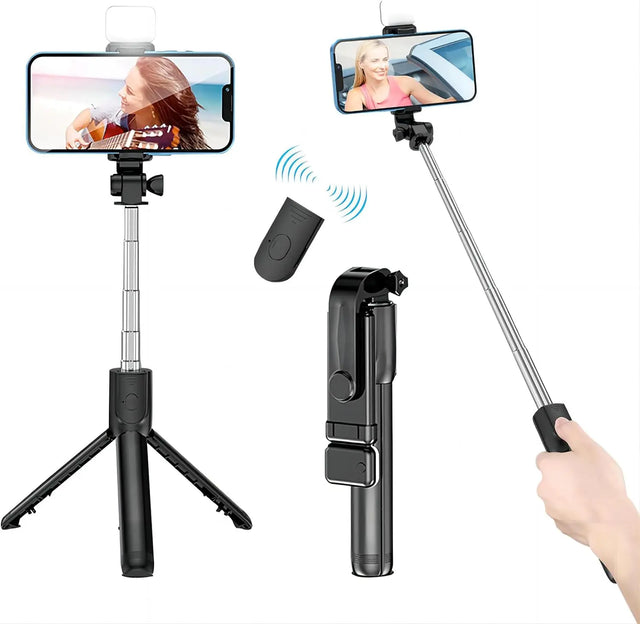 Selfie Stick with Fill Light Extendable Selfie Stick Tripod with Wireless Remote and Phone Holder Group Selfies For All  phones - V.I.P Digital Presence