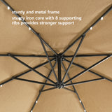 10 FT Solar LED Patio Outdoor Umbrella Hanging Cantilever Umbrella Offset Umbrella Easy Open Adustment with 32 LED Lights -taupe - V.I.P Digital Presence