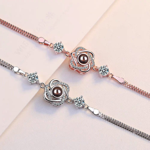 Customized color photo projection s925 pure silver six pointed star bracelet with 100 languages for birthday commemoration - V.I.P Digital Presence