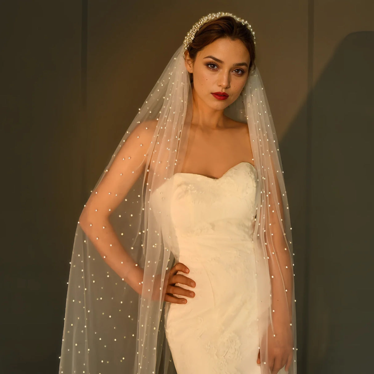 Pearl Hair Band Bridal Veils Extra Long Royal Cathedral Length Veil Wedding Veils with Comb Wedding Hair Accessories - V.I.P Digital Presence