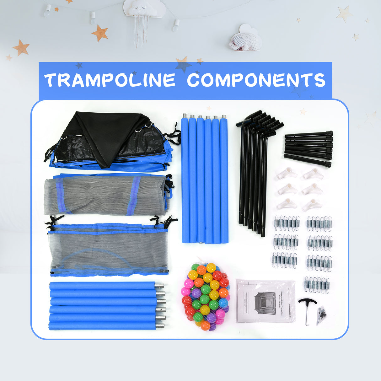 55'' Toddlers Trampoline with Safety Enclosure Net and Balls, Indoor Outdoor Mini Trampoline for Kids - V.I.P Digital Presence