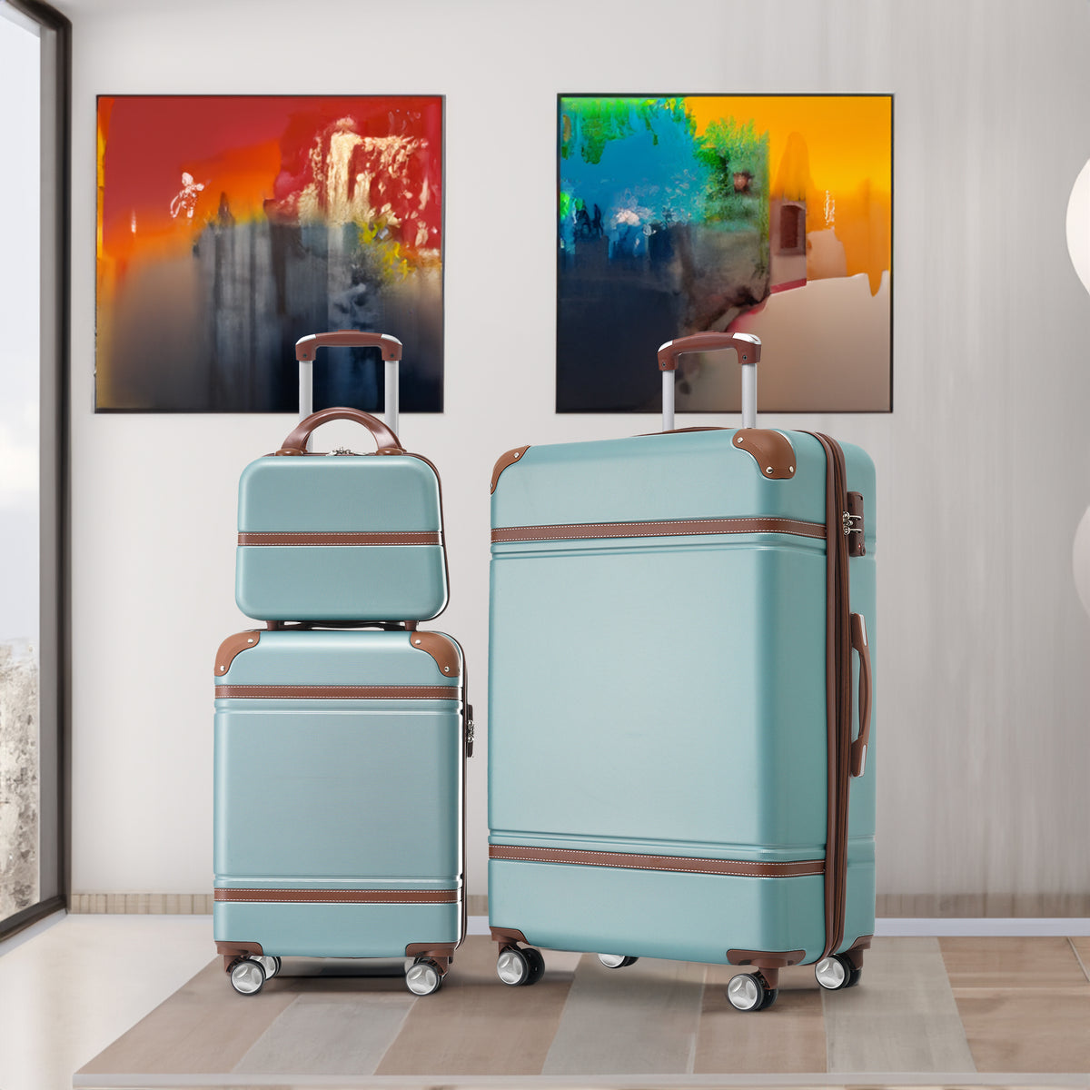 Hardshell Luggage Sets 3 Pieces 20"+28" Luggages and Cosmetic Case Spinner Suitcase with TSA Lock Lightweight,Green - V.I.P Digital Presence