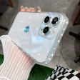 Sparkling pink border phone case transparent and suitable for Apple 14proMax creative mirror 13 glass protective case - V.I.P Digital Presence