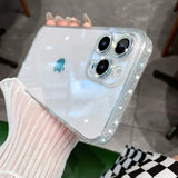 Sparkling pink border phone case transparent and suitable for Apple 14proMax creative mirror 13 glass protective case - V.I.P Digital Presence