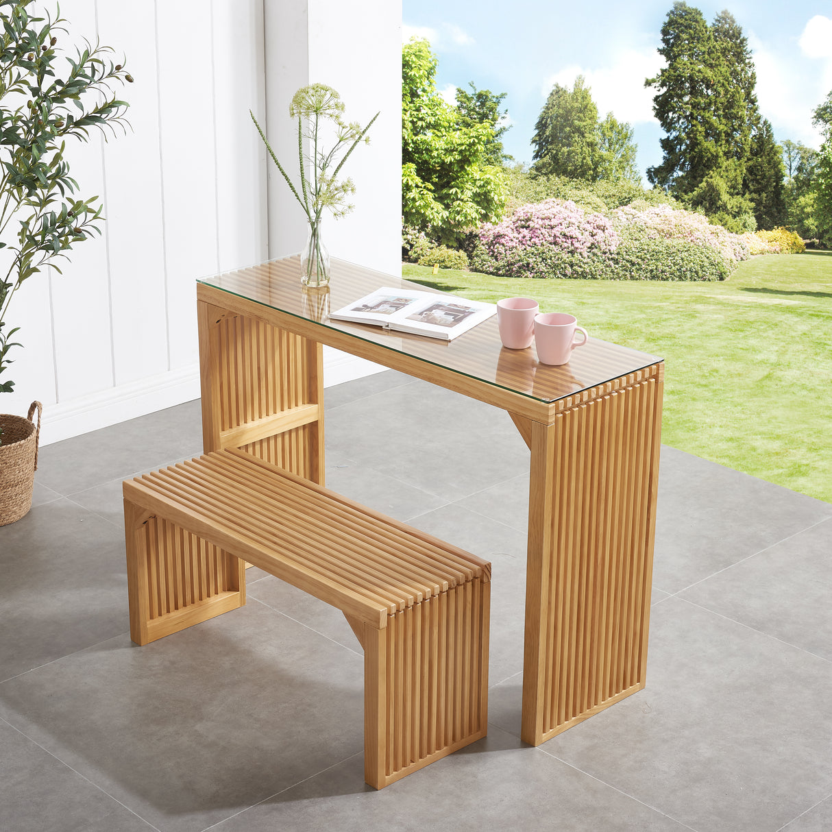 Dining Bench and Table, Pine Indoor Wood Bench for Entryway,Living Room,Kitchen and Bedroom Table (Nature, Long Bench & Table) - V.I.P Digital Presence