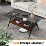 Rectangle Coffee Table with Tempered Glass top and Brown MDF Shelf, Modern Table for Living Room, Gray Glass - V.I.P Digital Presence