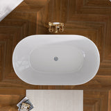 51 Inch Acrylic Freestanding Bathtub Contemporary Soaking White Tub with Overflow and Pop-up Drain Glossy White - V.I.P Digital Presence