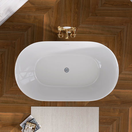 51 Inch Acrylic Freestanding Bathtub Contemporary Soaking White Tub with Overflow and Pop-up Drain Glossy White - V.I.P Digital Presence