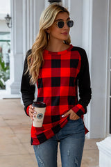 Plaid Round Neck Long Sleeve T-Shirt - V.I.P Digital Presence