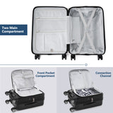 Carry-on Luggage 20 Inch Front Open Luggage Lightweight Suitcase with Front Pocket and USB Port, 1 Portable Carrying Case Black