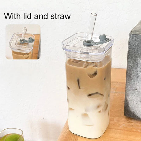 Shaped glass water cup with lid transparent and simple flat bottom heated cup - V.I.P Digital Presence