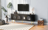 U-Can Modern TV Stand for TVs up to 80 Inches with 4 Cabinets with Metal Legs and Handles for Living room, Black - V.I.P Digital Presence
