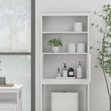 Over The Toilet Rack 2 -Tier Toilet Bathroom Spacesaver Storage Shelf with 2 Doors Wood Storage Organizer Cabinet - V.I.P Digital Presence