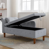 Grey Chaise Lounge Indoor Velvet Lounge Chair for Bedroom with Storage & Pillow Modern Upholstered Rolled Arm Chase Lounge - V.I.P Digital Presence