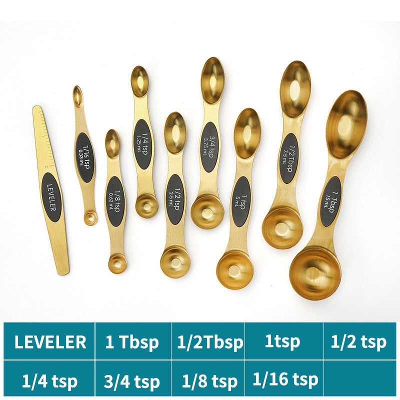 Magnetic suction double head measuring spoon 9-piece set of stainless steel baking household kitchen salt spoon - V.I.P Digital Presence