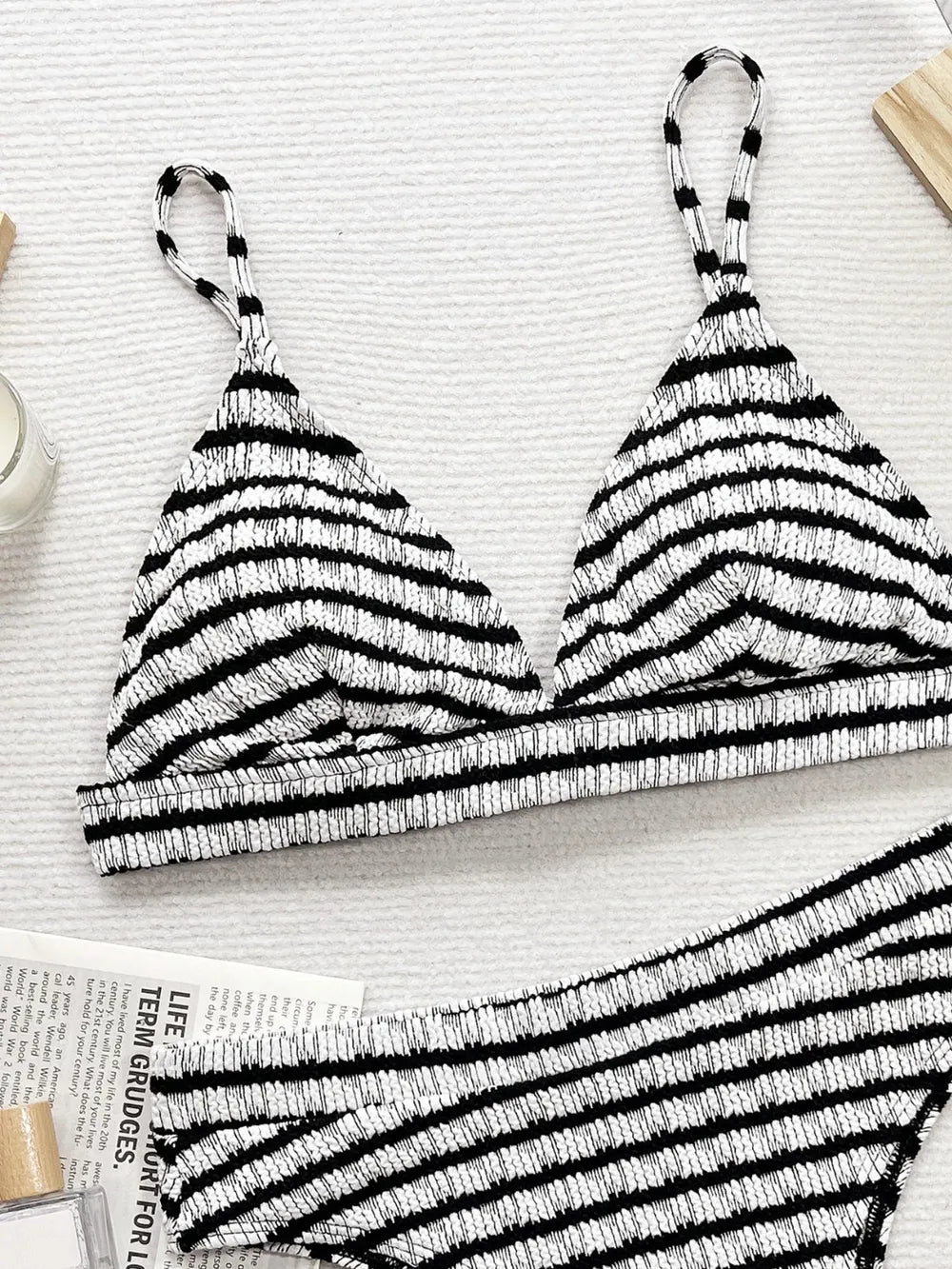 Striped V-Neck Two-Piece Swim Set - V.I.P Digital Presence