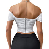 Fishbone waist cinched strapless camisole vest corset one shoulder short sleeved top for women - V.I.P Digital Presence