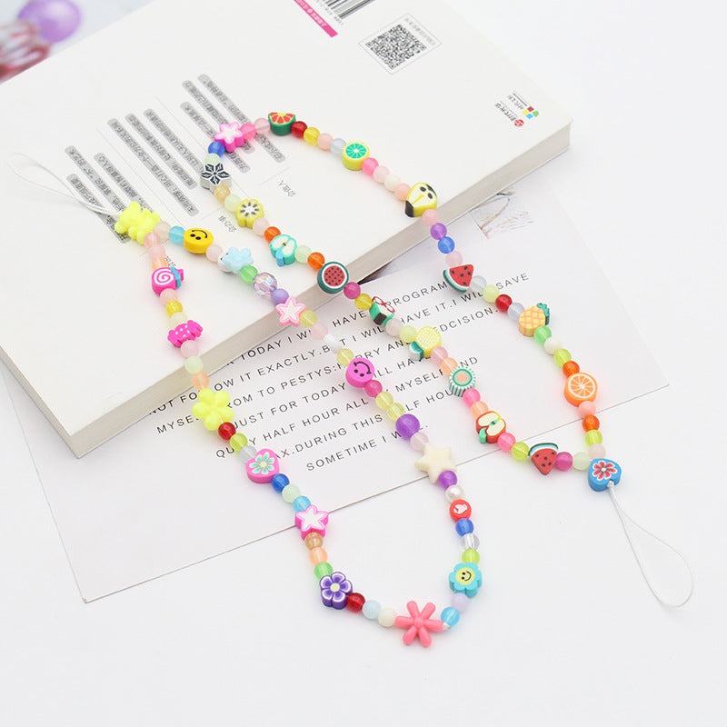 New Soft Ceramic Color Mix And Match Fruit Smiley Beaded Letters To Prevent Mobile Phone Chain Necklace - V.I.P Digital Presence