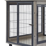 Furniture Style Dog Crate Side Table on Wheels with Double Doors and Lift Top.Grey,38.58''w x 25.5''d x 27.36''h - V.I.P Digital Presence