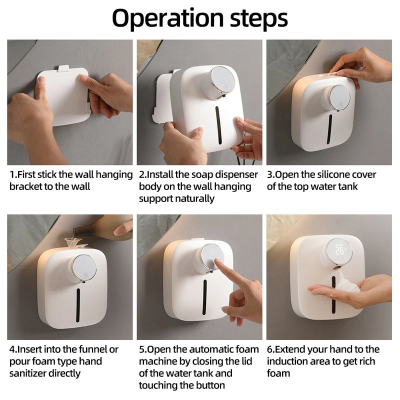 Wall-mounted Automatic Soap Dispenser Multifunctional Infrared Sensor LED Digital Display Touchless Foam USB Rechargeable - V.I.P Digital Presence