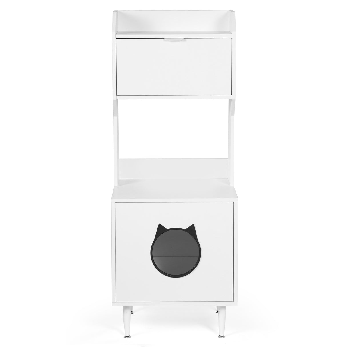 White wooden hidden cat trash can with rack and trash can shell, indoor cat house pet box, storage cabinet - V.I.P Digital Presence