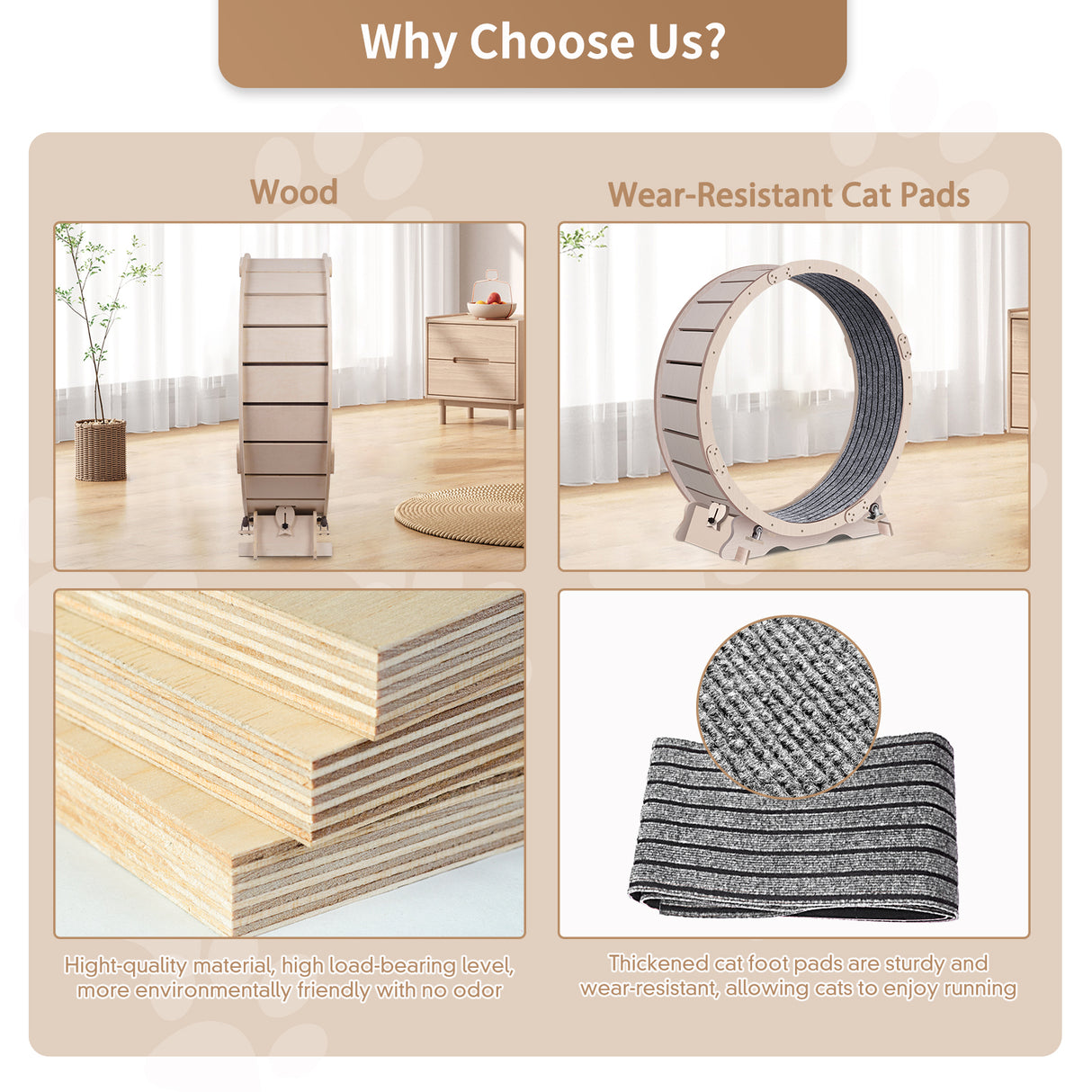 Cat Exercise Wheel for Indoor Cats, Cat Running Wheel with Carpeted Runway, 41" Natural Wood Color - V.I.P Digital Presence