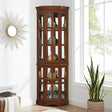 Corner Curio Cabinet with 5 Shelves and Lighting System, Walnut(E26 light bulb not included) - V.I.P Digital Presence