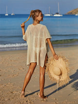 Openwork Flower V-Neck Short Sleeve Cover Up - V.I.P Digital Presence