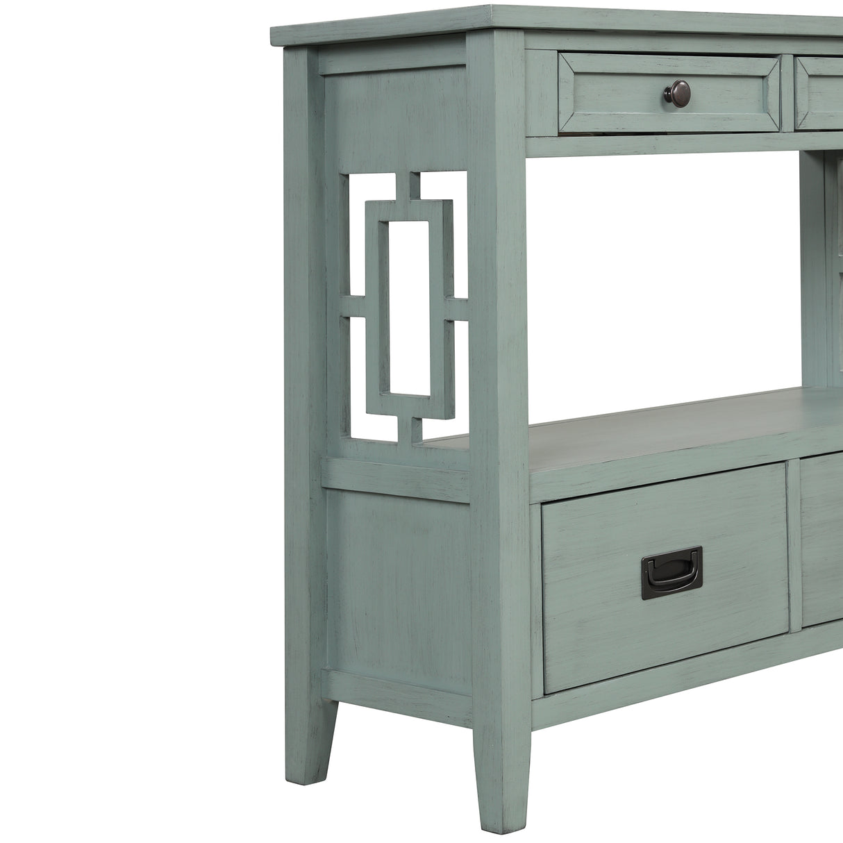 36'' Farmhouse Pine Wood Console Table Entry Sofa Table with 4 Drawers & 1 Storage Shelf (Retro Blue) - V.I.P Digital Presence